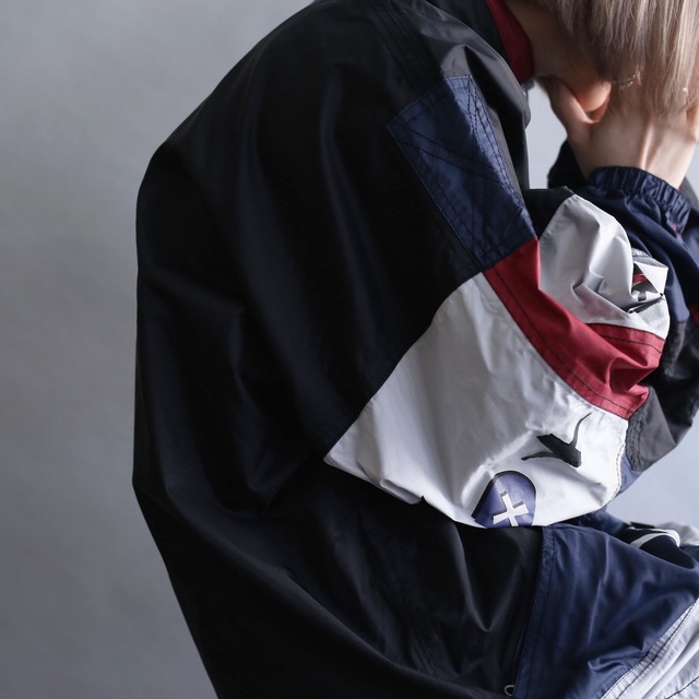 switching design big size half-zip pullover