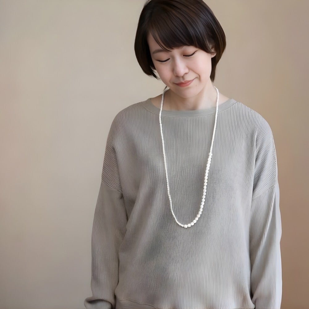 90cm ロングネックレス 淡水パール × マザーオブパール / バロック ロング フォーマル 普段使い ギフト / pe-123