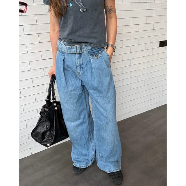 belt-design tuck denim　ベルトデザインタックデニム　J2098