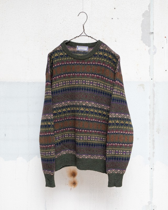 “Yves Saint Laurent” jacquard border wool knit / multi-tone pattern / Made in SPAIN