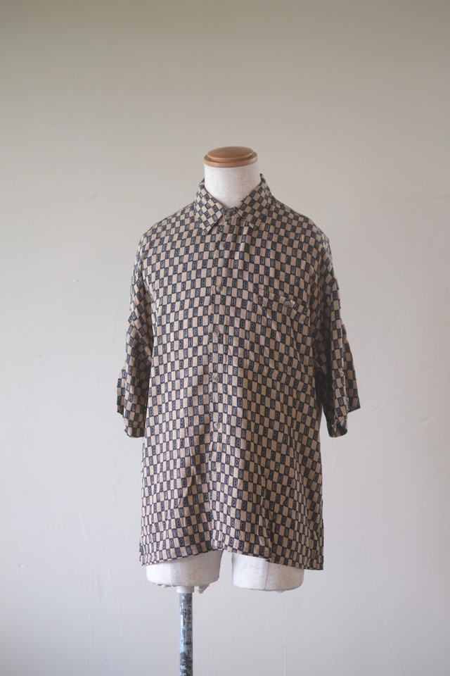 90s Checker Pattern Rayon Shirt - "Pierre Cardin"