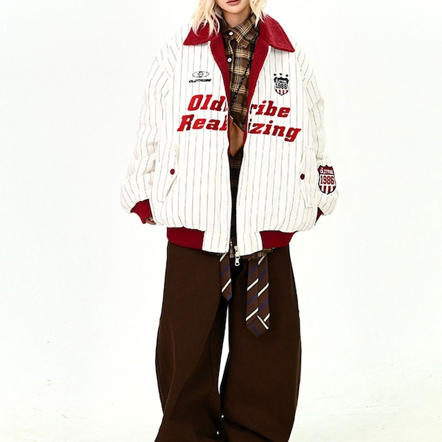 ピンストライプレトロカレッジブルゾン 2col R01131