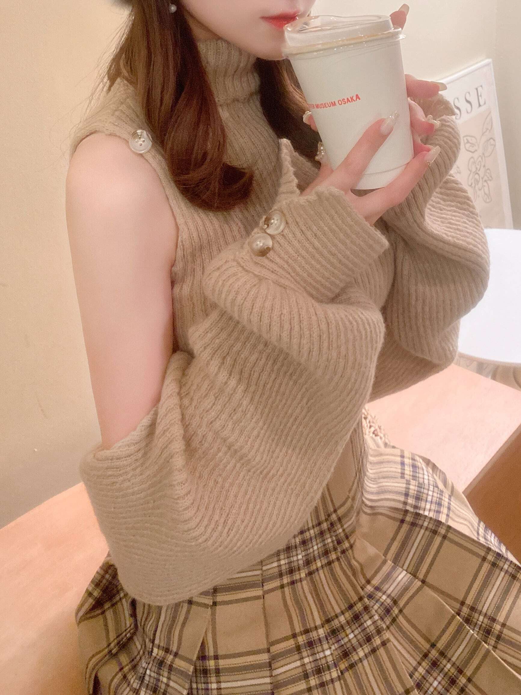 Lumignon ribbon shoulder knit ensemble+apple-en.jp
