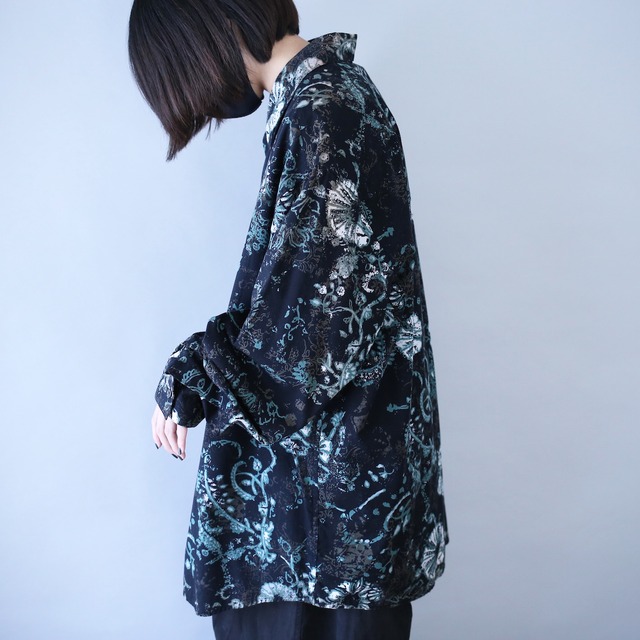 "黒×翡翠"  good coloring art full pattern over silhouette shirt