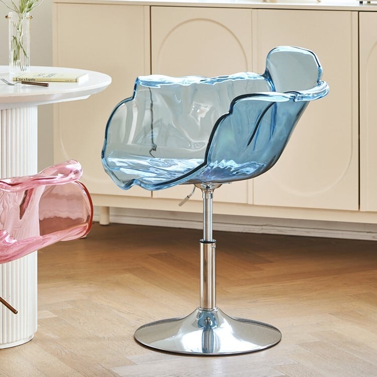 ダイニングチェア クリア チューリップ型 シルバー フレーム おしゃれ かわいい 北欧 韓国 椅子 イス チェア 高さ 調節 エレガント ブルー