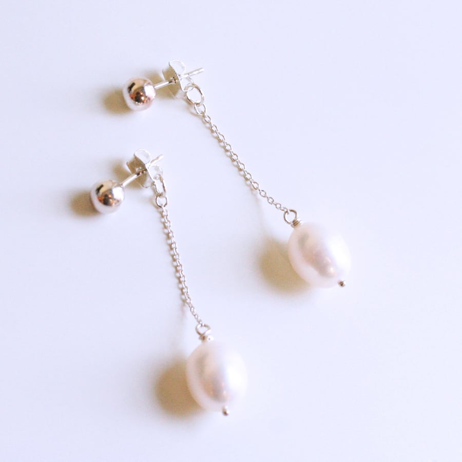 シルバー925 パール ロングピアス Silver925/淡水パールチェーンロング2WAYピアス | migknot