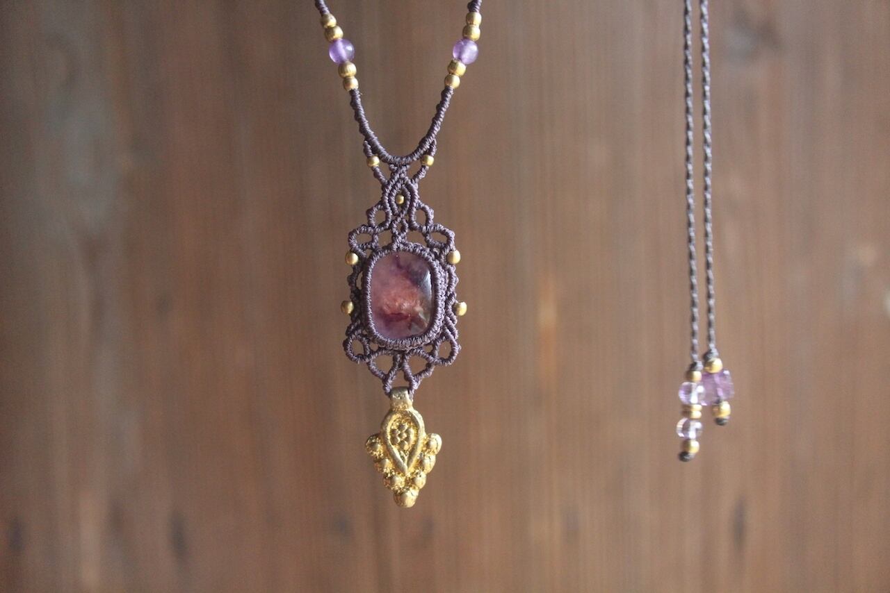 Trapiche amethyst  micro macrame necklace