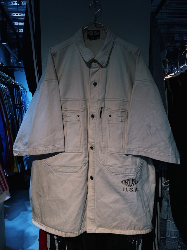 【D4C】90's vintage made in U.S. over size White denim short sleeve shirt jacket
