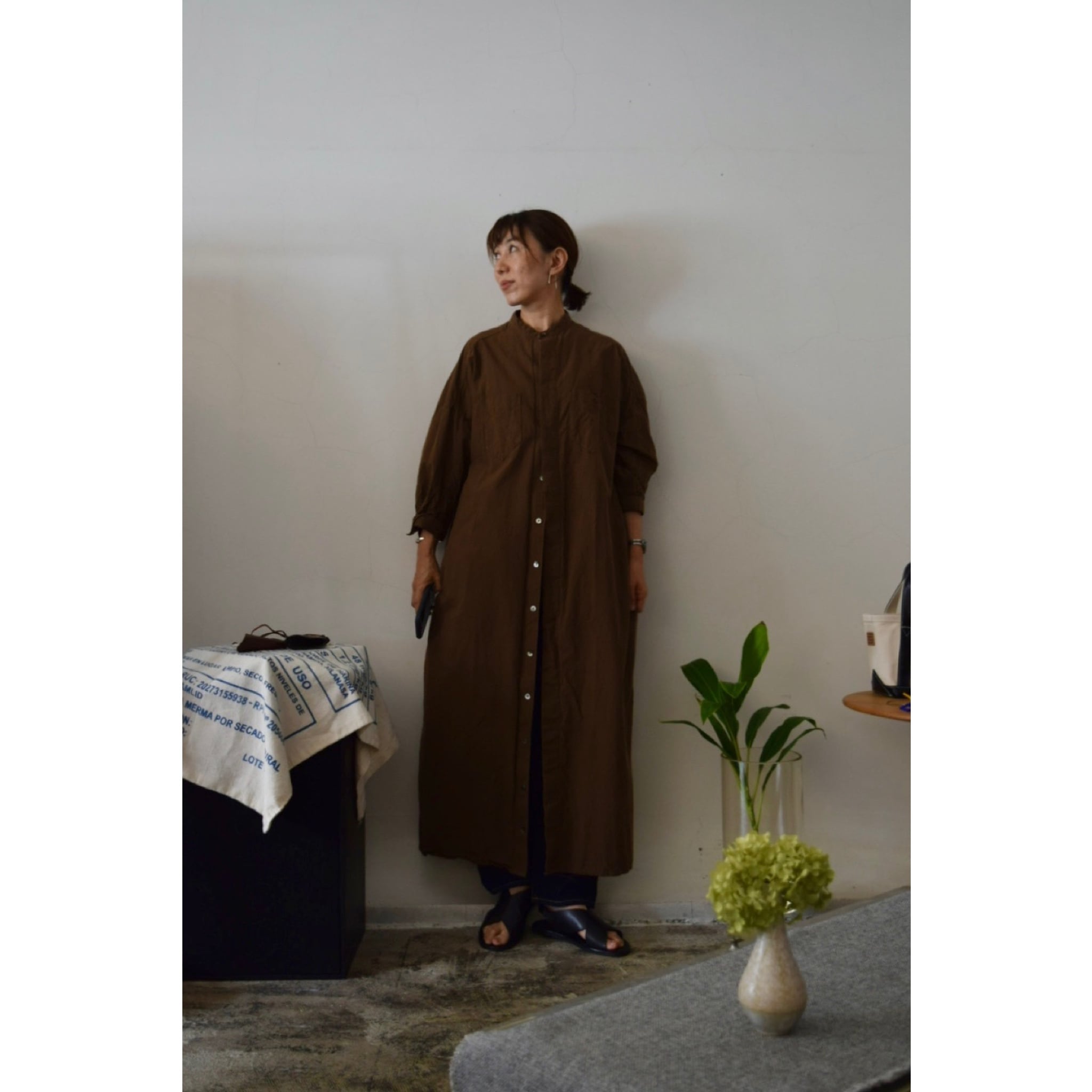 Simva 126-0019-Brn 遠州織 Pin-Stripe OnePiece Brown×Olive | O