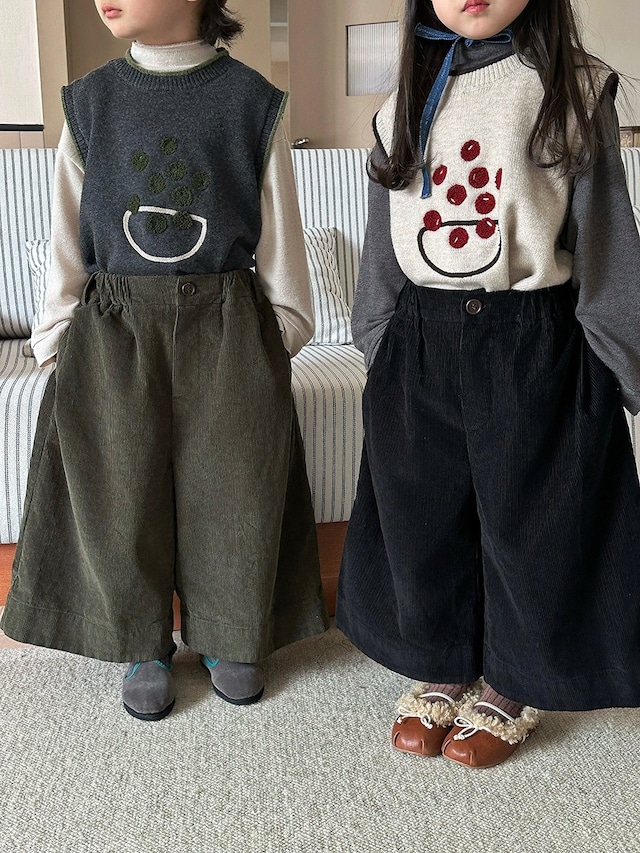 コーデュロイガウチョパンツ（2色展開）JIAY｜ボトムス フレアパンツ｜小学生 ジュニア対応｜通学 普段着｜韓国子供服｜男の子 女の子｜80-140cm｜2026秋服 ［取寄］