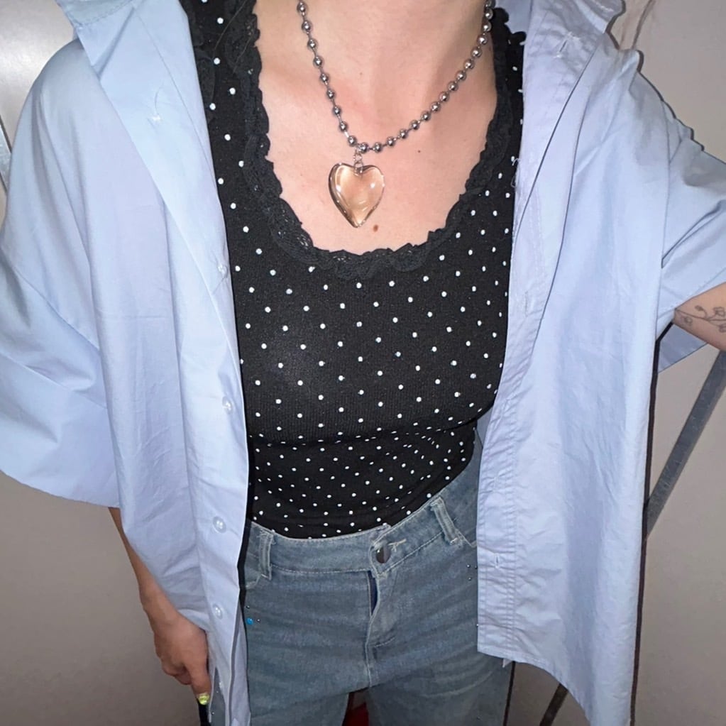 D&G ドット タンクトップ ドット柄フリルニットタンクトップ_LN02912 | lanan(ラナン)