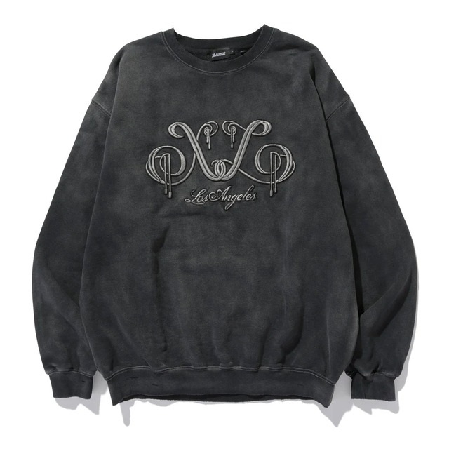 【XLARGE】EMBROIDERED BLEACHED CREWNECK SWEATSHIRT / BLACK【エクストララージ】