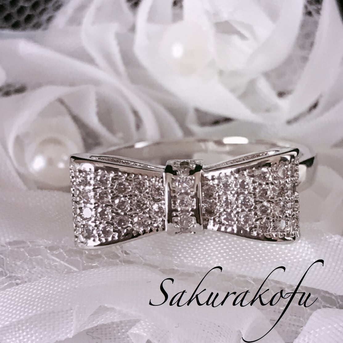 D006 送料無料 レディース 指輪 アクセサリー リボン Ribbon Silver Ring Kawaii