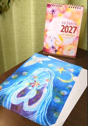 絵(原画)【 鳥と青の花畑 】＋【卓上  もしくは  壁掛け】