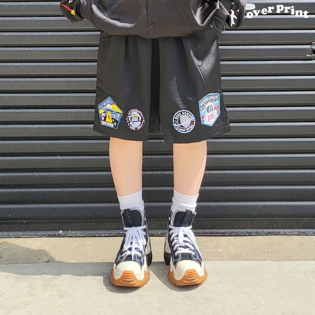 【over print】patch half pants