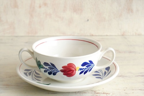 ベルギー製 BOCH ボッホ Boerenbont スープカップ&ソーサー 磁器 ヴィンテージ アンティーク it1301