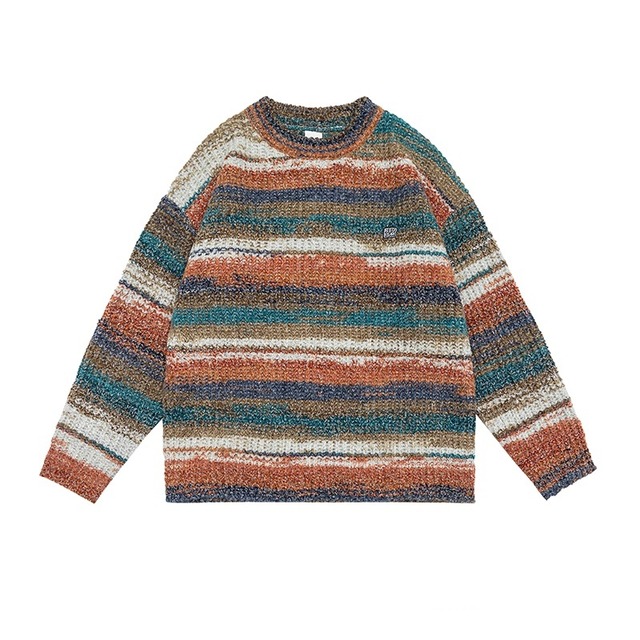 【UNISEX】 Stripe Rainbow Streetwear / ユニセックス ストライプ レインボー セーター