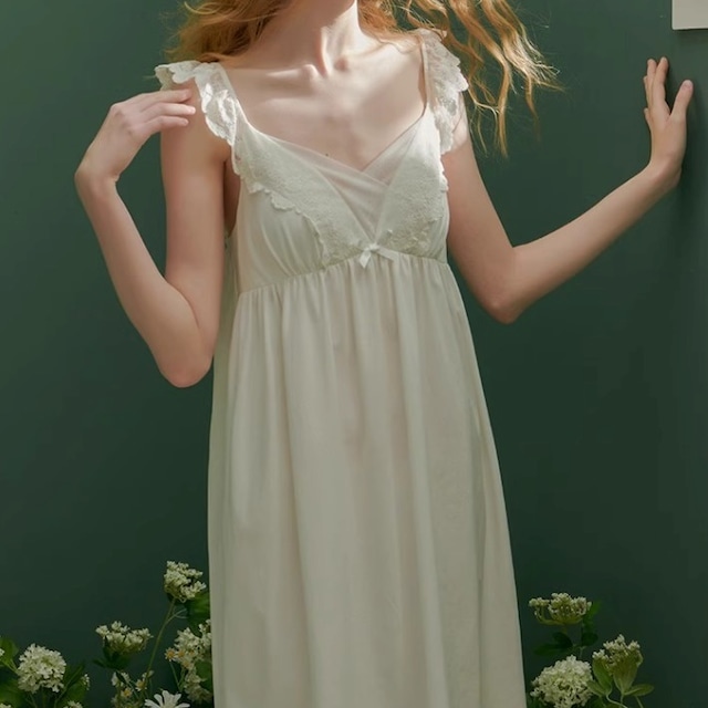 【3color】flower embroidery sleeveless one-piece style roomwear p1122