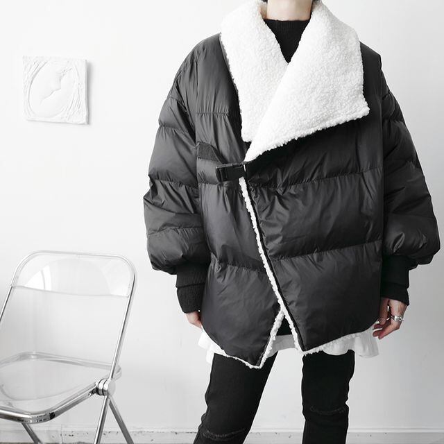 【予約販売】ダウンジャケット メンズ ボア ショート丈 ビッグシルエット 無地 オーバーサイズ ブラック コート ジャケット 防寒 お洒落 こなれ感 ベーシック 秋冬 大きいサイズ M/L/XL/2XL