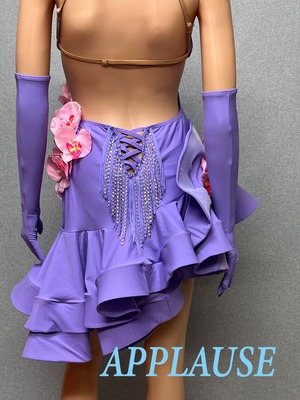 【新着】社交ダンス ドレス　ラテンドレス　ラベンダー（ピンクフラワー）　M   LA-26-2　  デモ・競技用ドレス　発表会衣装　パーティドレス　ワンピース　舞台衣装