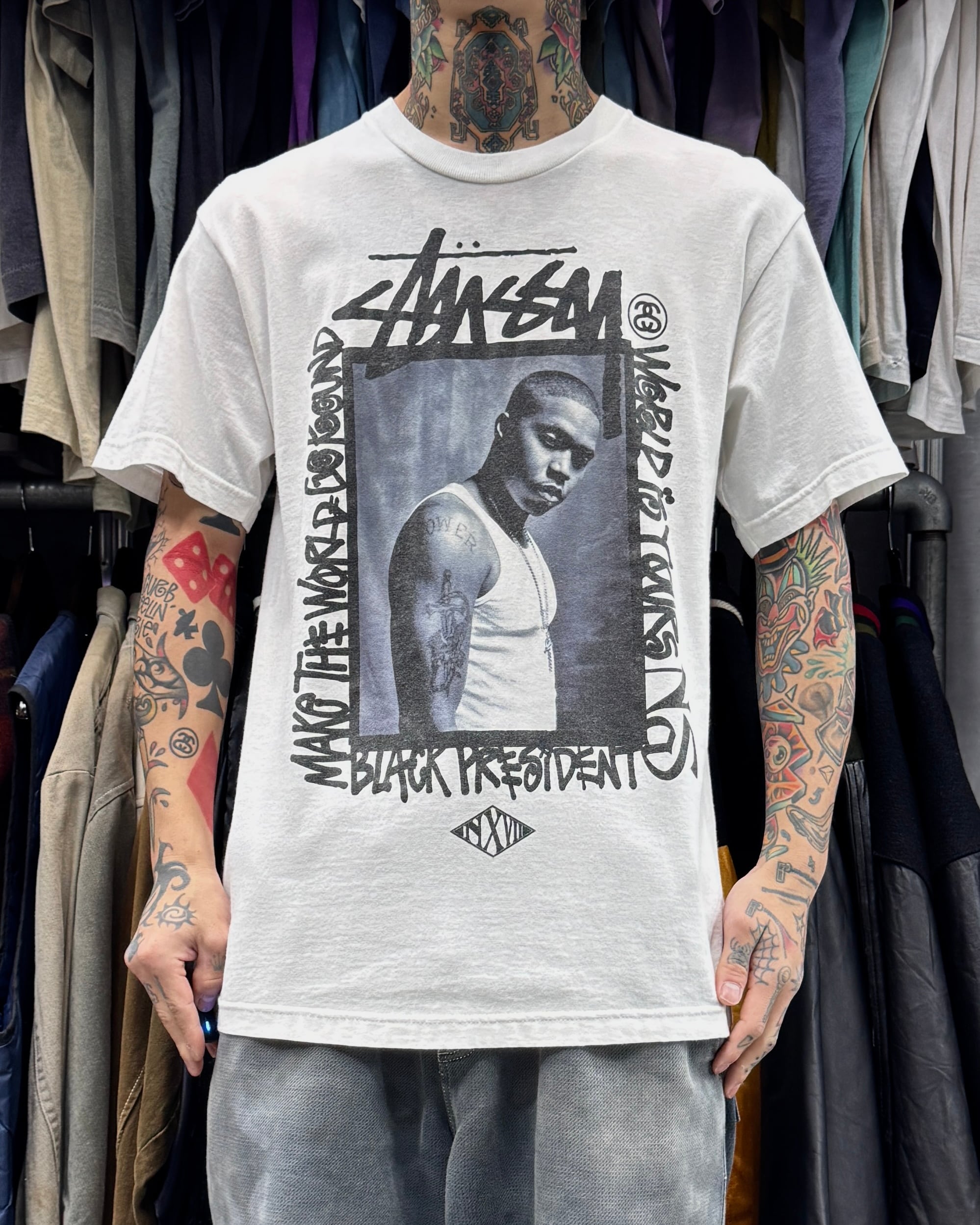 old stussy 90s 00s フォト　NEXUSVII NAS Tシャツ 00's old stussy × NAS × NEXUS VII Photo Design Tee【Other Side店
