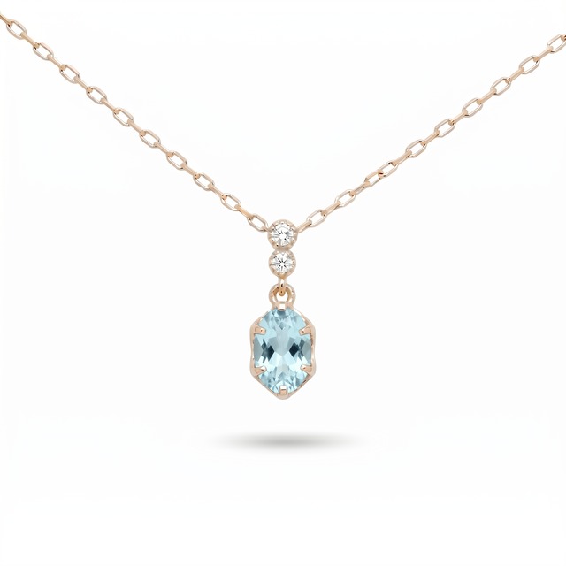 K10YG　アクアマリン×ダイヤモンド0.01ct  ネックレス　【0208259】