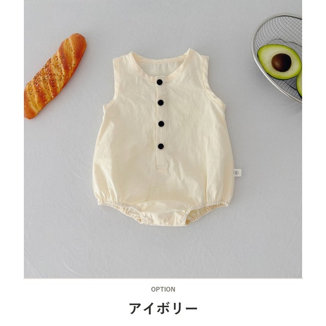 【BABY】ベーシックボタンノースリーブロンパース - 4