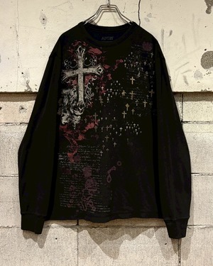 【Caka otto】Cross × Lettering Design Loose L/S Thermal T-Shirt