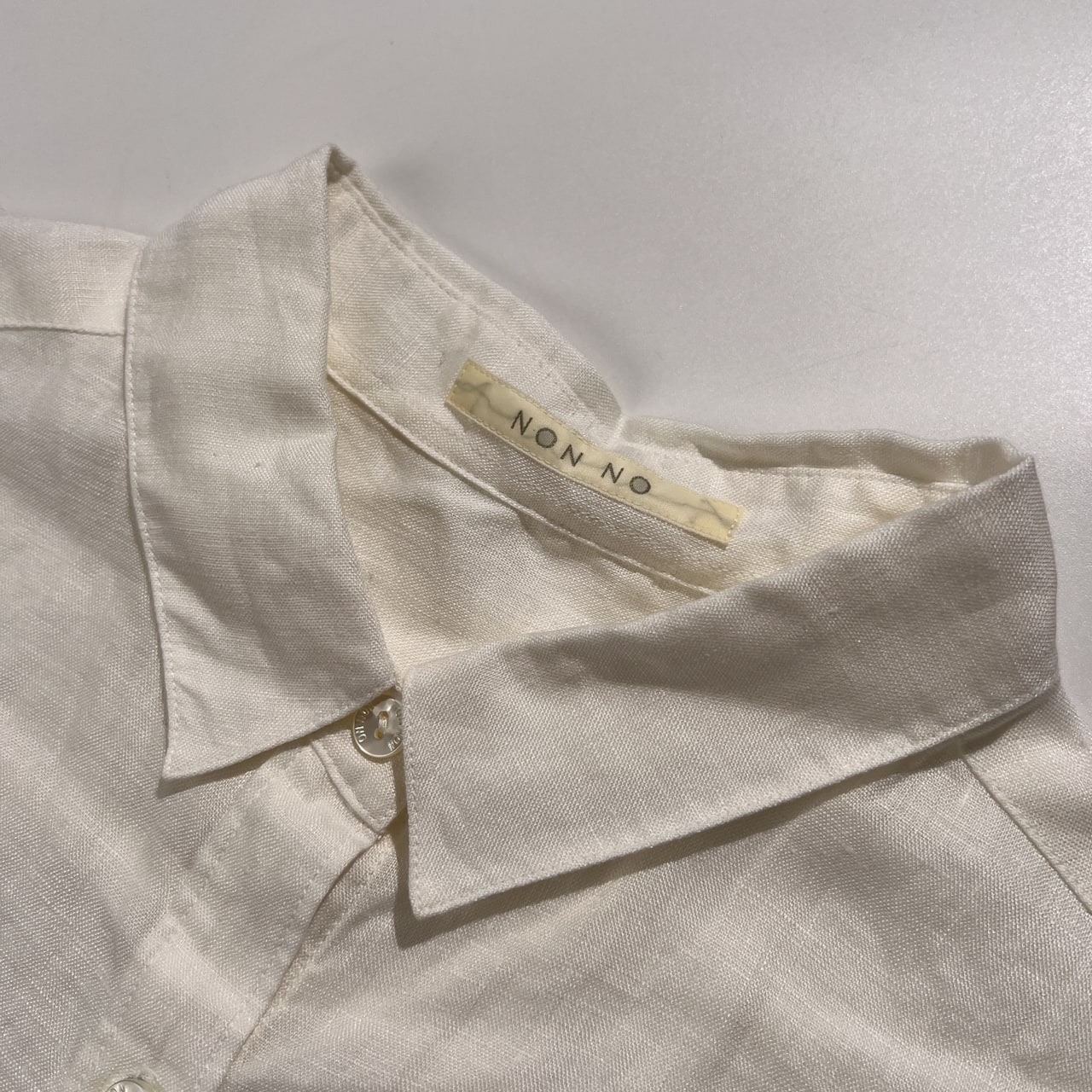 タグ付き 麻100% Mademoiselle NON NON マドモアゼルノンノン 長袖 ロング リネンシャツ サイズ M /ホワイト/日本製