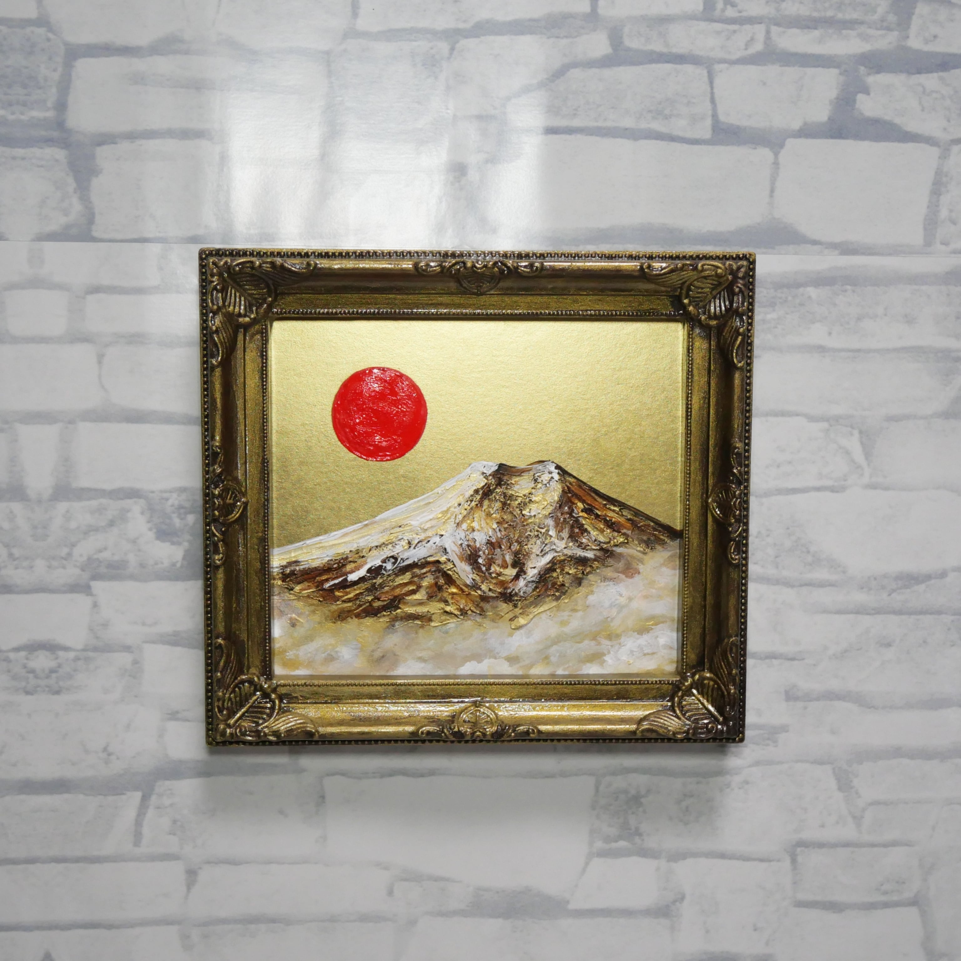 油絵 ミニ色紙絵画【黄金富士山】原画・一点物（インテリア