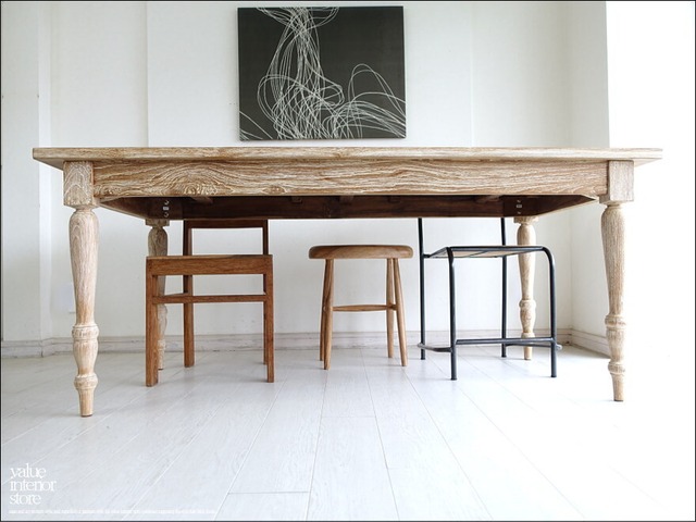 オールドチーク無垢材 ダイニングテーブルSlenWW 食卓テーブル 無垢材テーブル 机 古材家具 ナチュラルホワイト W180cm