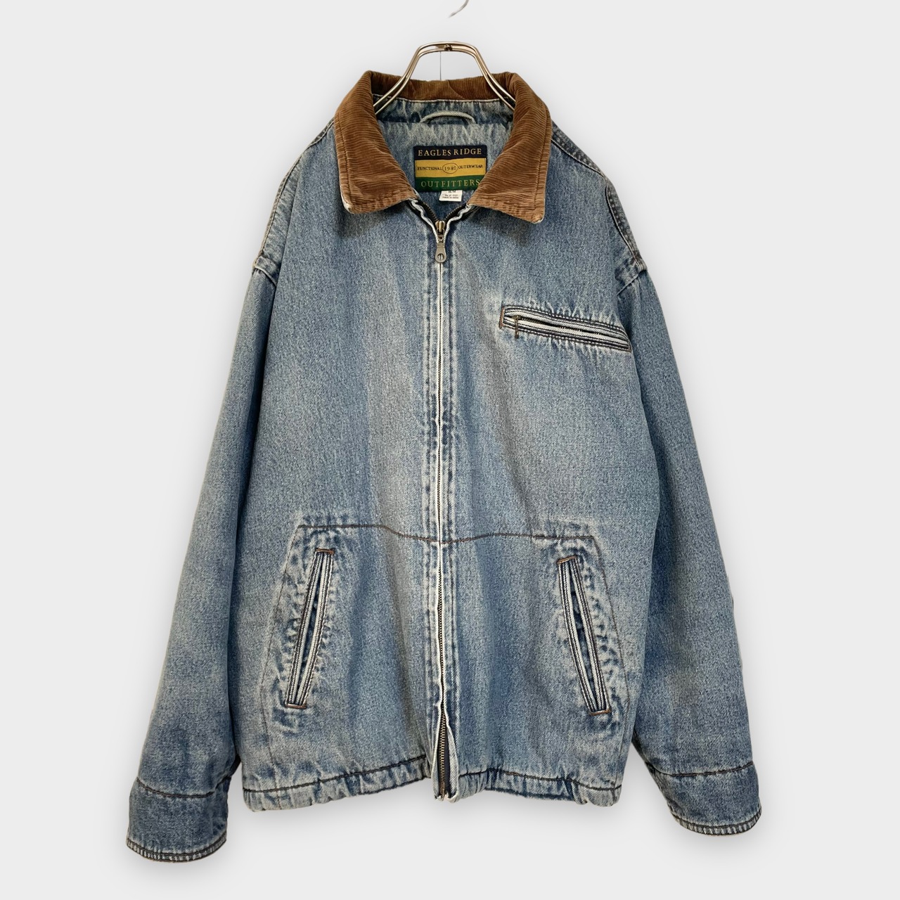 【EAGLES RIDGE】デニムジャケット Gジャン フルジップ ジップアップ アウター キルティング コーデュロイ 切替 M ビッグシルエット US古着