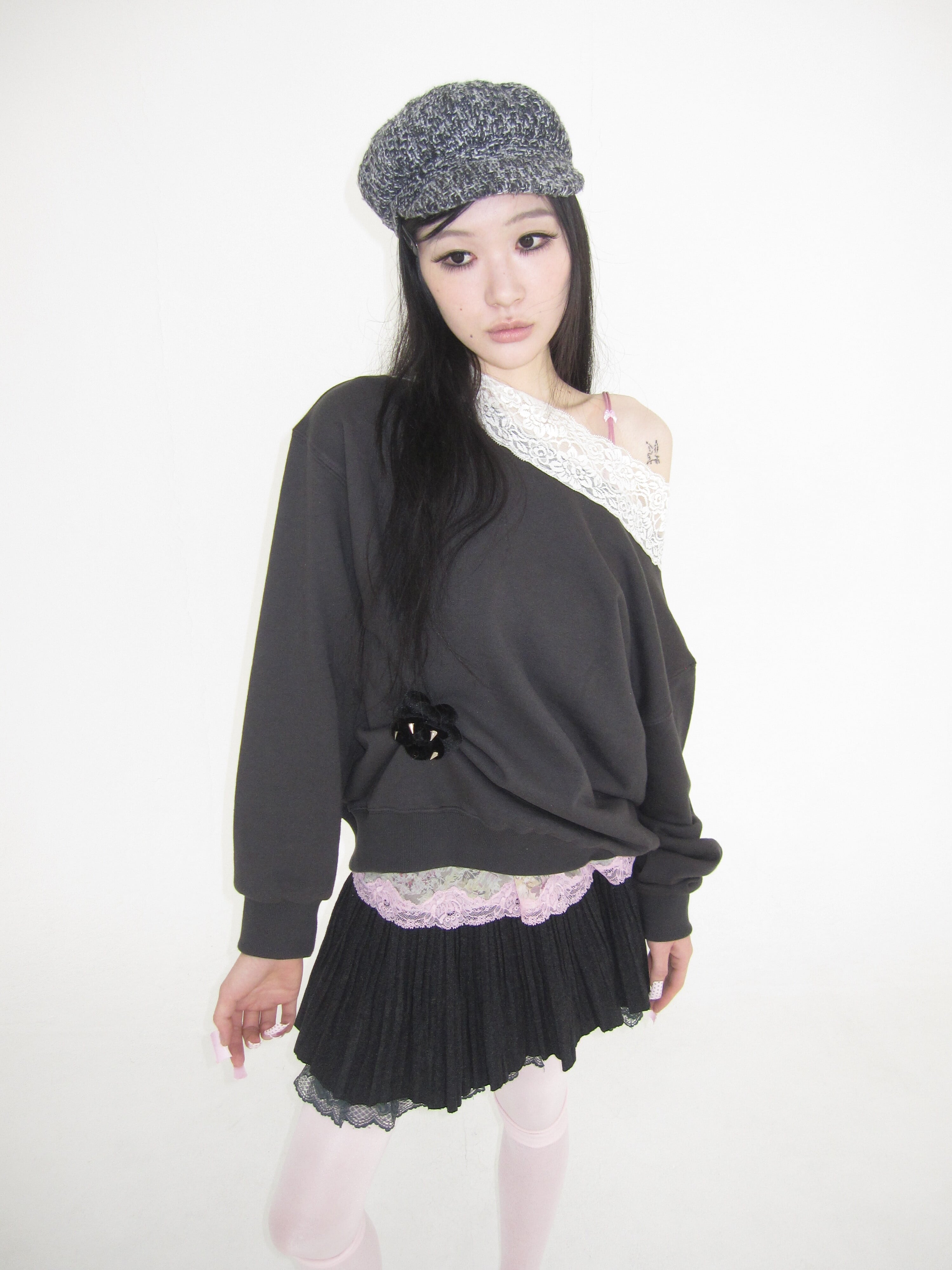 トップス Dlys Off shoulder sweat shirts charcoal Dlys Off shoulder sweat shirts charcoal | n.k atelier