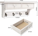 壁掛けコートフック 素朴な木製コートラック 壁掛け棚 フック付き 棚付き ヴィンテージコートフック 玄関 寝室 リビングルーム キッチン用（ホワイト）