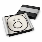 淡水真珠(5.5mm、3.0mm)黒 ロング2wayネックレス イヤリング付