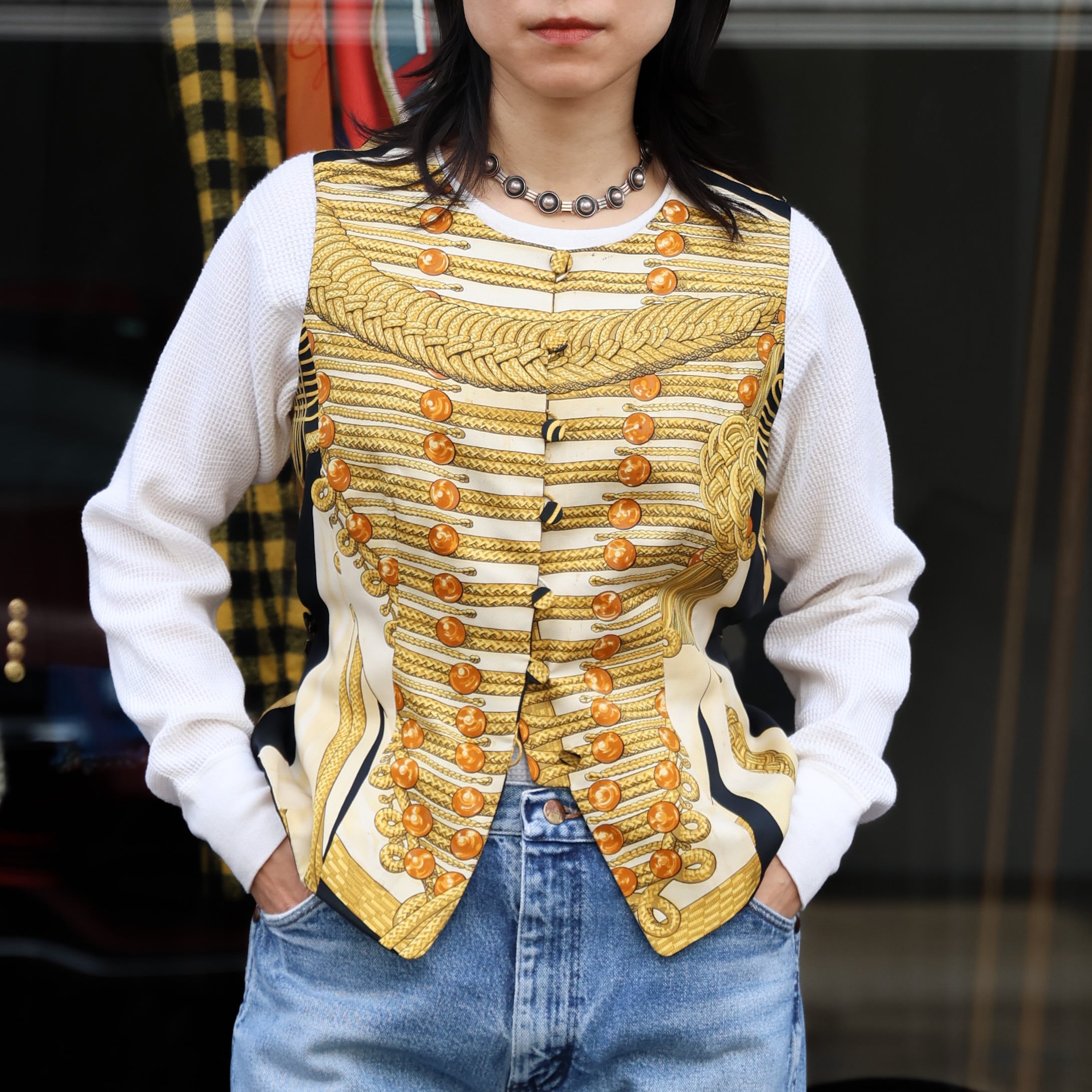 90~00s Hermes Silk Napoleon Gilet