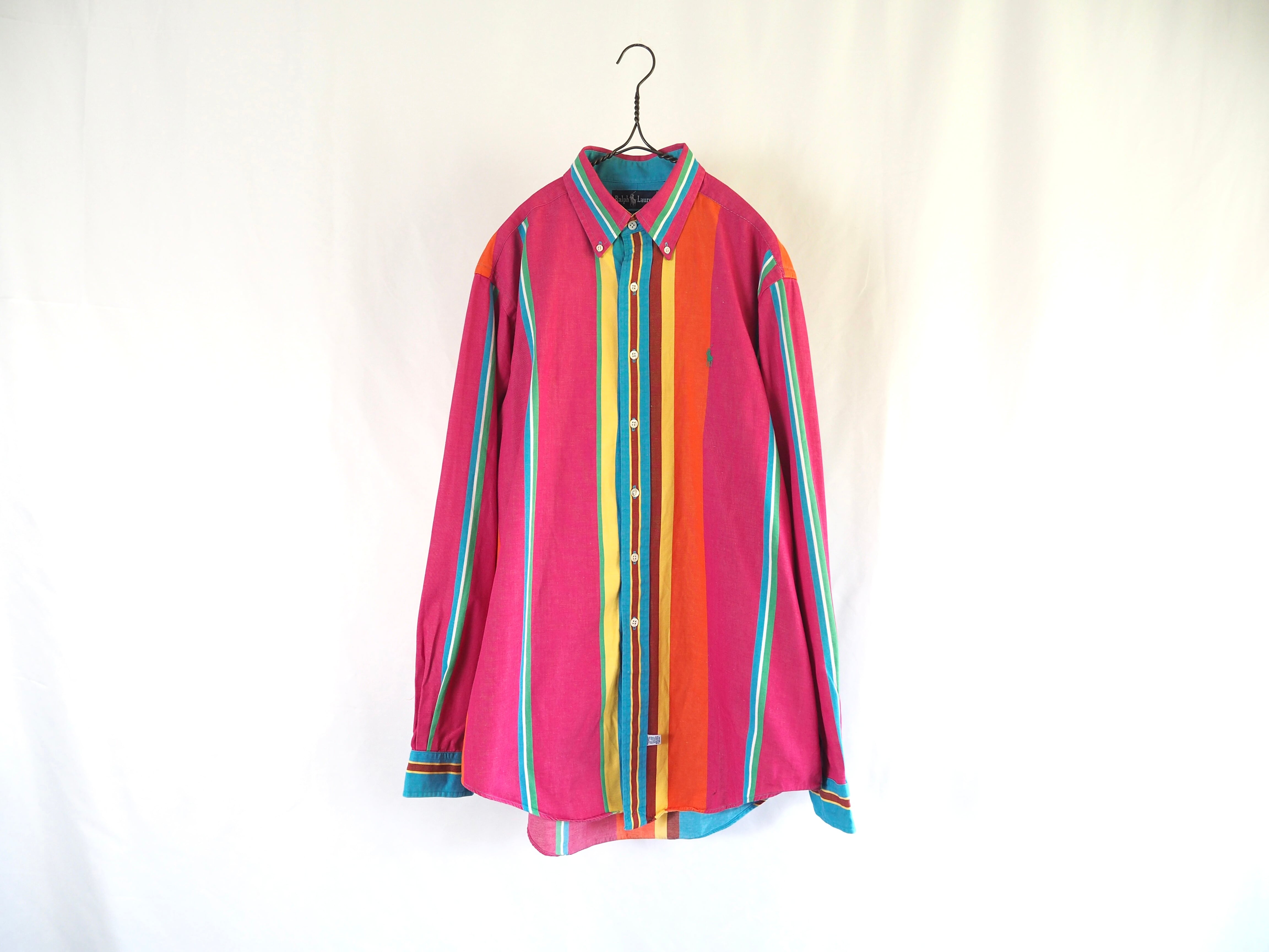 Ralph Lauren multi color stripe shirt L SINGAPORE製 90s ポロラルフ