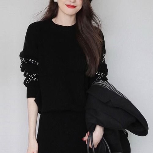 ワンピース スカート セットアップ ツーピース ニット セーター 膝丈 ブラック ミモレ丈 レディース きれいめ シンプル 大人可愛い あったか 秋冬 韓国風 オルチャン 人気 トレンド 細見え