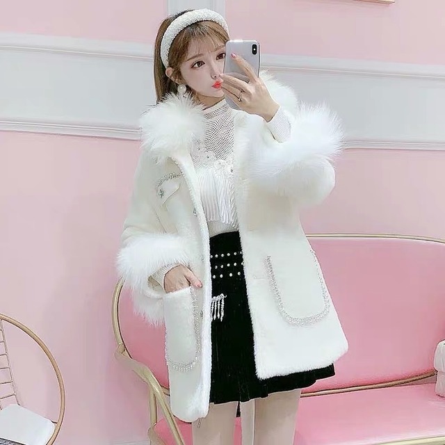 ホワイト ファー コート アウター ジャケット 白 シンプル ポケット Loveysmileshop