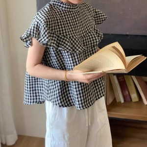 linen plaid frilly shirt