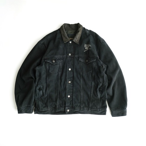 【CANADA】Leather Collar Black Denim Jacket XL