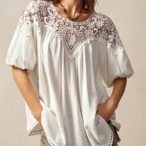 ブラウス カットソー 半袖 レース レディース S-2XL トップス 花柄 無地 大人 可愛い ジュアル 25zm1247