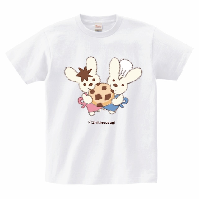 Tシャツ　どでかイラスト　ダブルうさぎ　ホワイト　S/M/L/XL