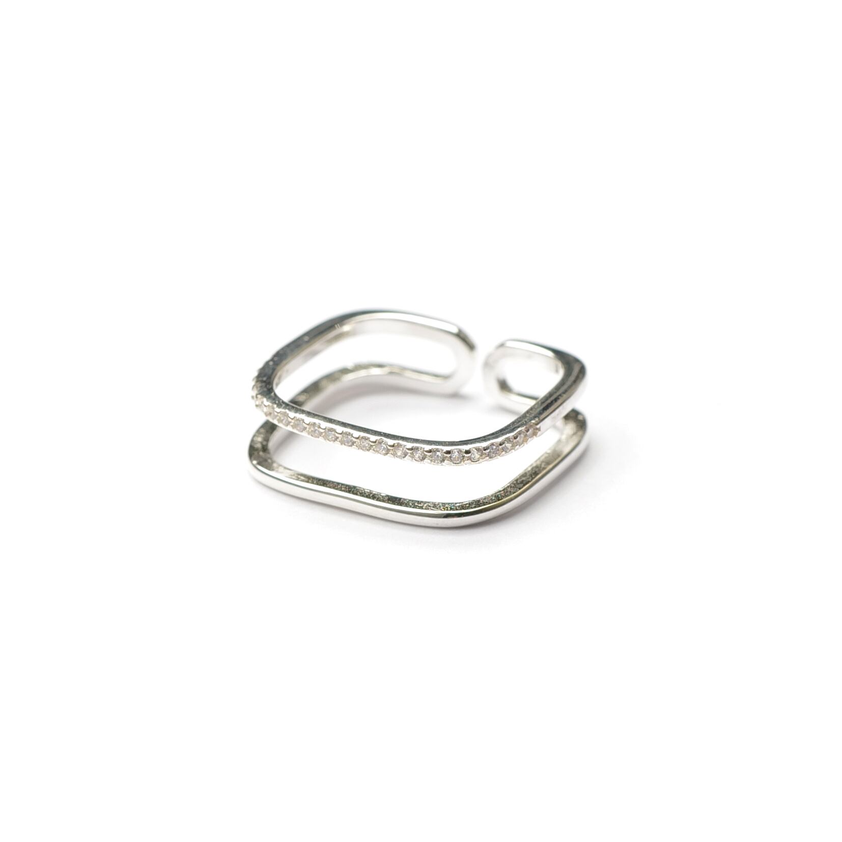 S925 LAYERED LINE ZIRCONIA SQUARE RING SILVER