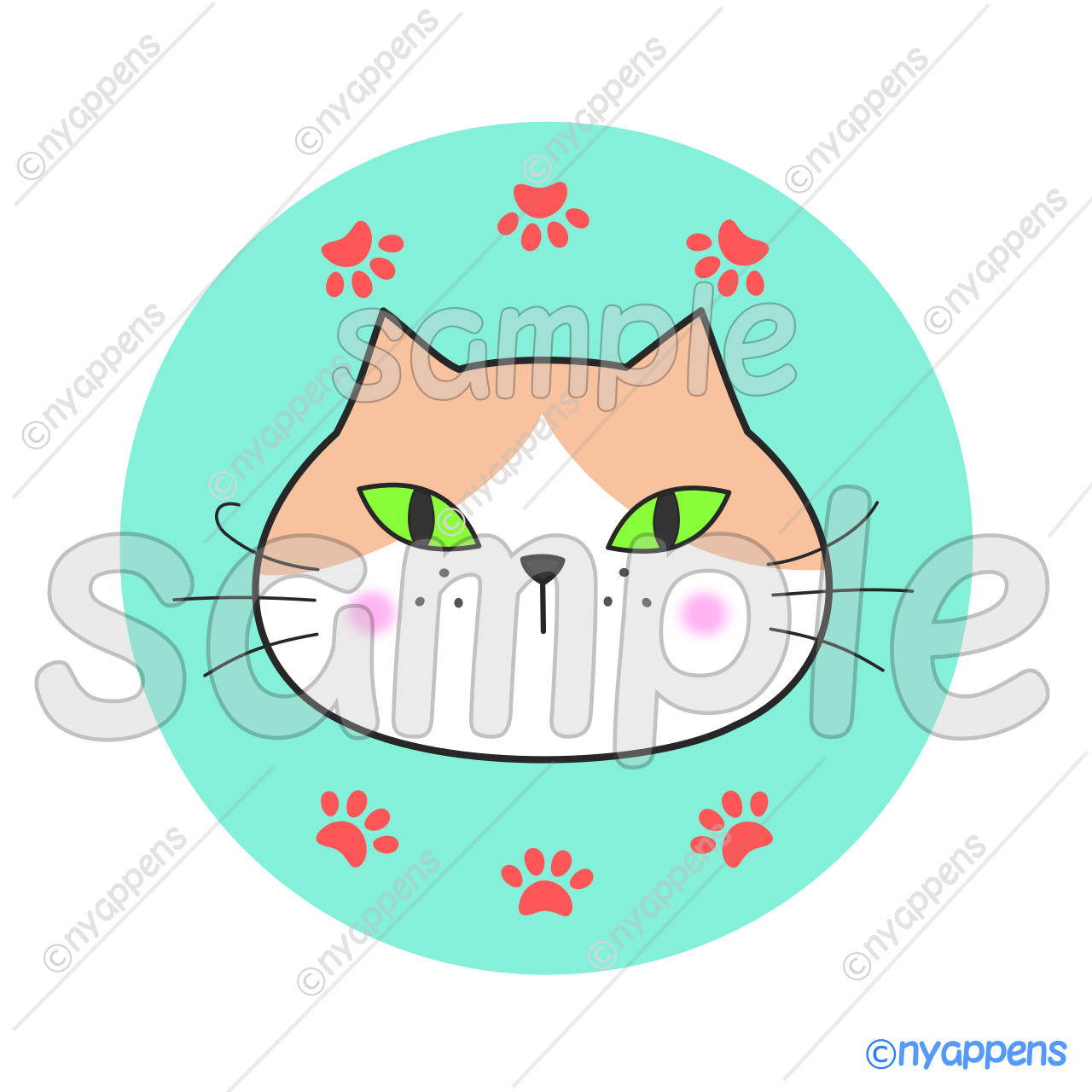 【商用利用OK】ヒゲまる猫イラスト(ハチワレ茶)シールやアイコン、素材に!