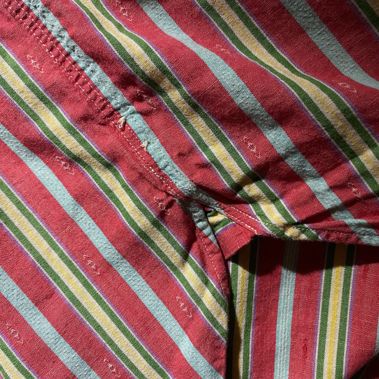 90s RALPH LAUREN ストライプ 長袖 シャツ ラルフローレン レッド L