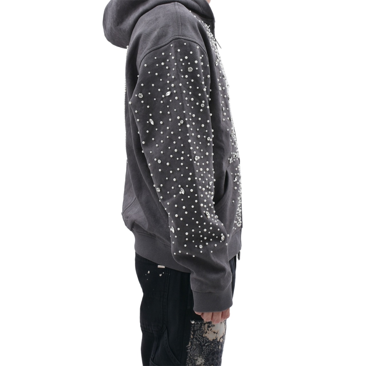 【Birth Of Royal Child】Cashew Blossom Pearl Zipper Hoodie - 2