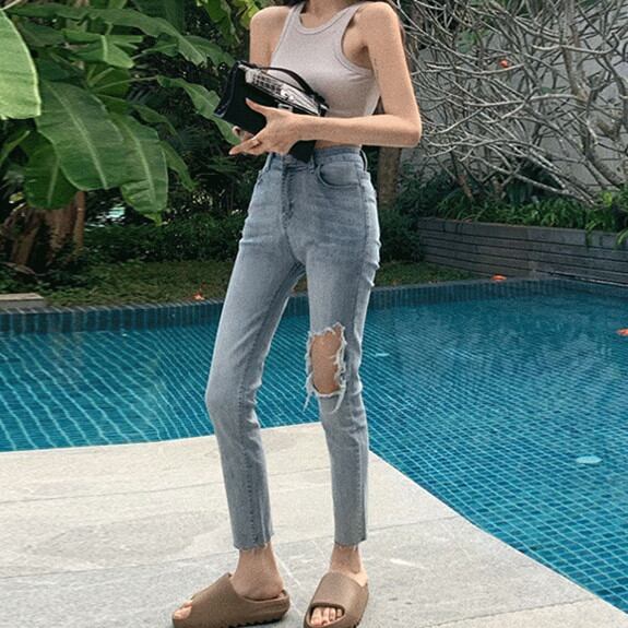 スキニーデニム レディース スキニーパンツ デニムパンツ ジーンズ ストレッチ ロング丈 ハイウエスト