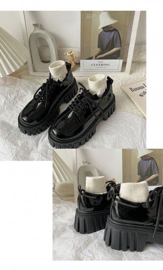 ローファー レディース マットブラック エナメルブラック 厚底