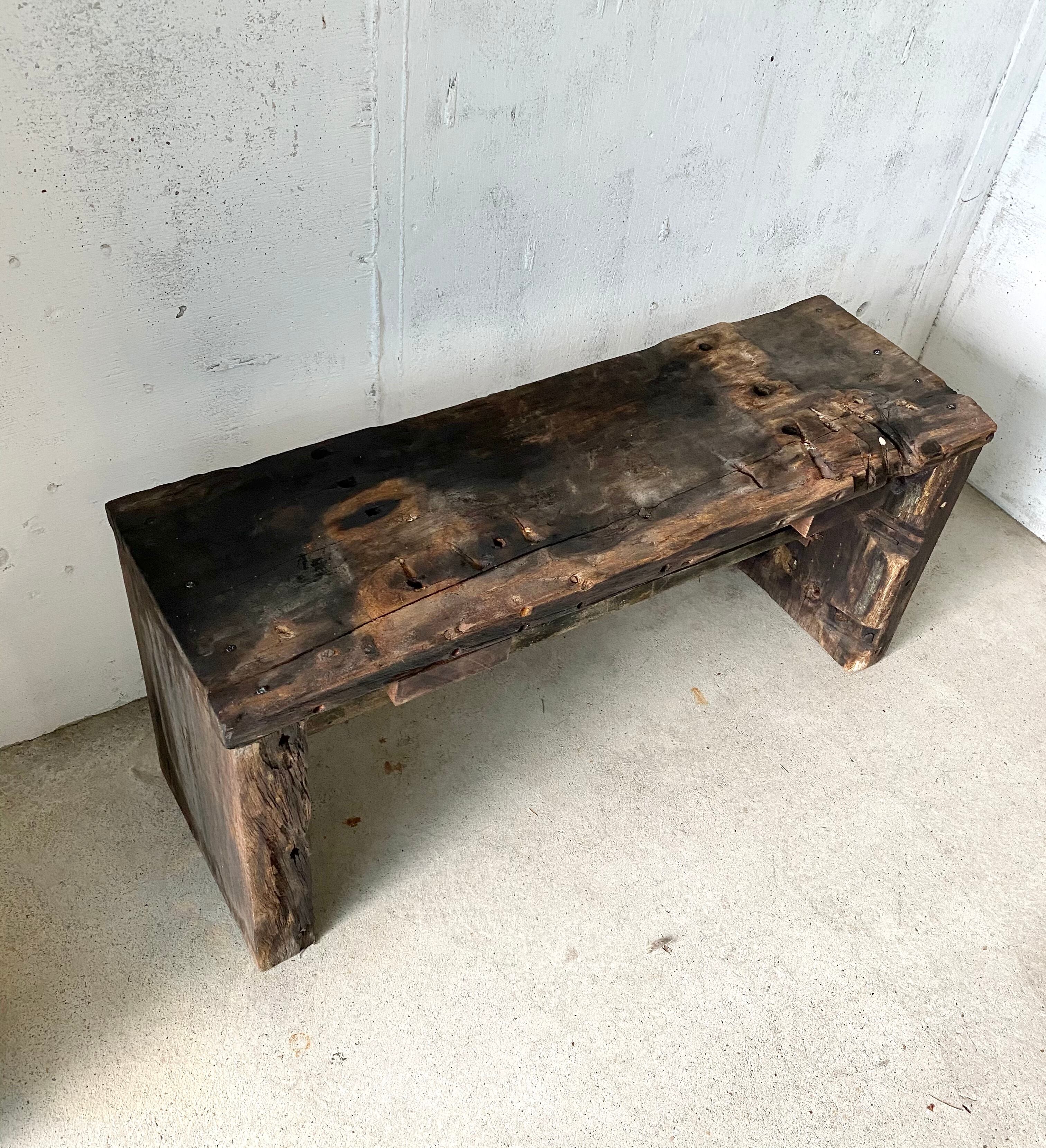古家具アンティーク◼︎木製無垢材 作業台 ベンチ 飾り台 ディスプレイ台 古材天板 古木の飾り台[古家具] | giraffes craft
